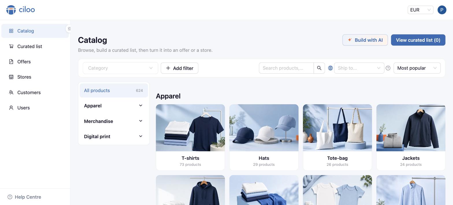 The catalog home page with category cards