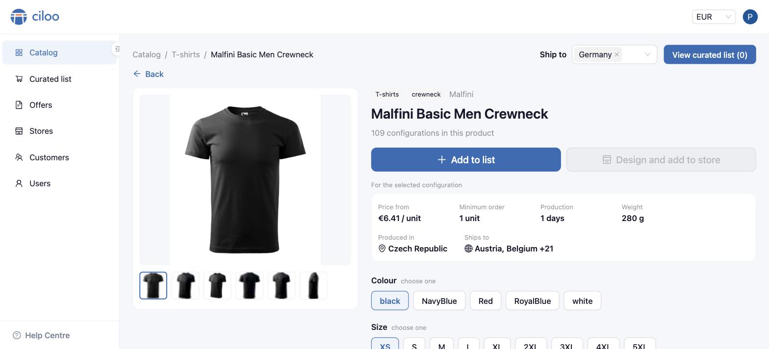 A product page with the configuration buttons