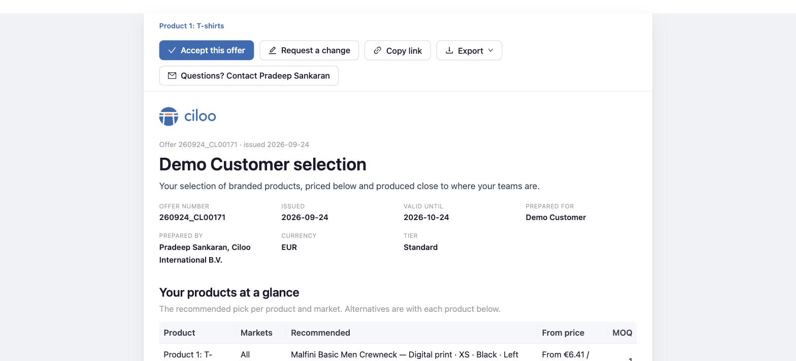 What the customer sees when they open the offer link